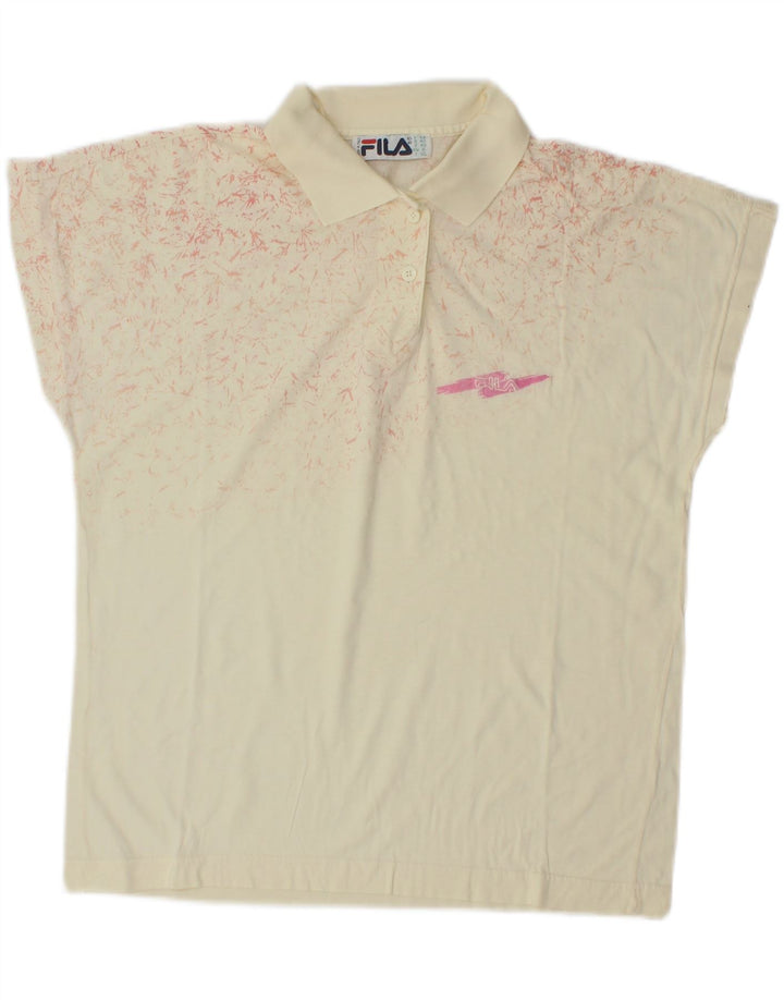 FILA Womens Polo Shirt IT 44 Medium Off White Flecked
