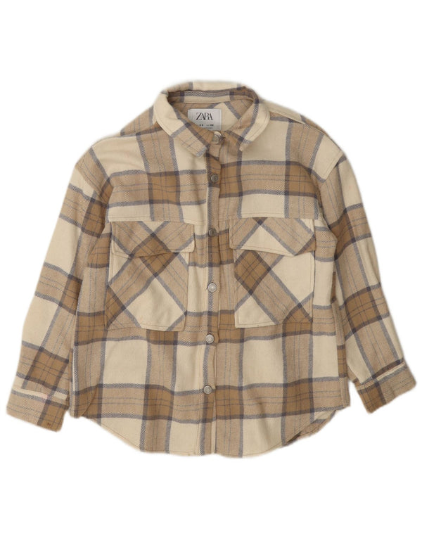 Zara Bambina Overshirt Camicia in Flanella 8-9 Anni Cotone a quadri Beige