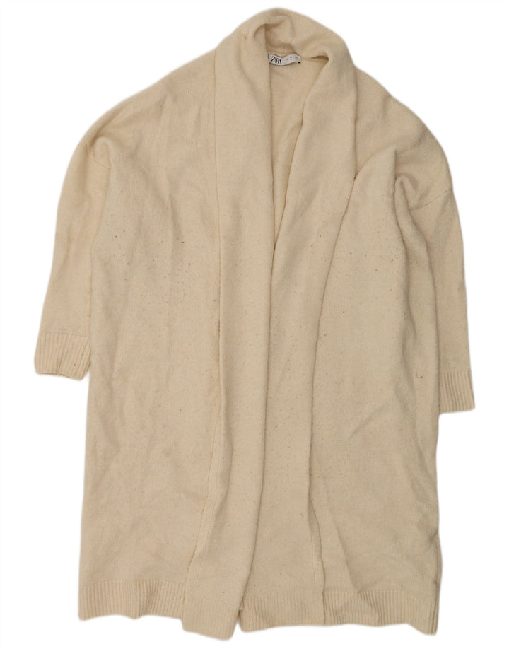 Zara Womens Oversized Longline Open Cardigan Sweater UK 10 Small Off White