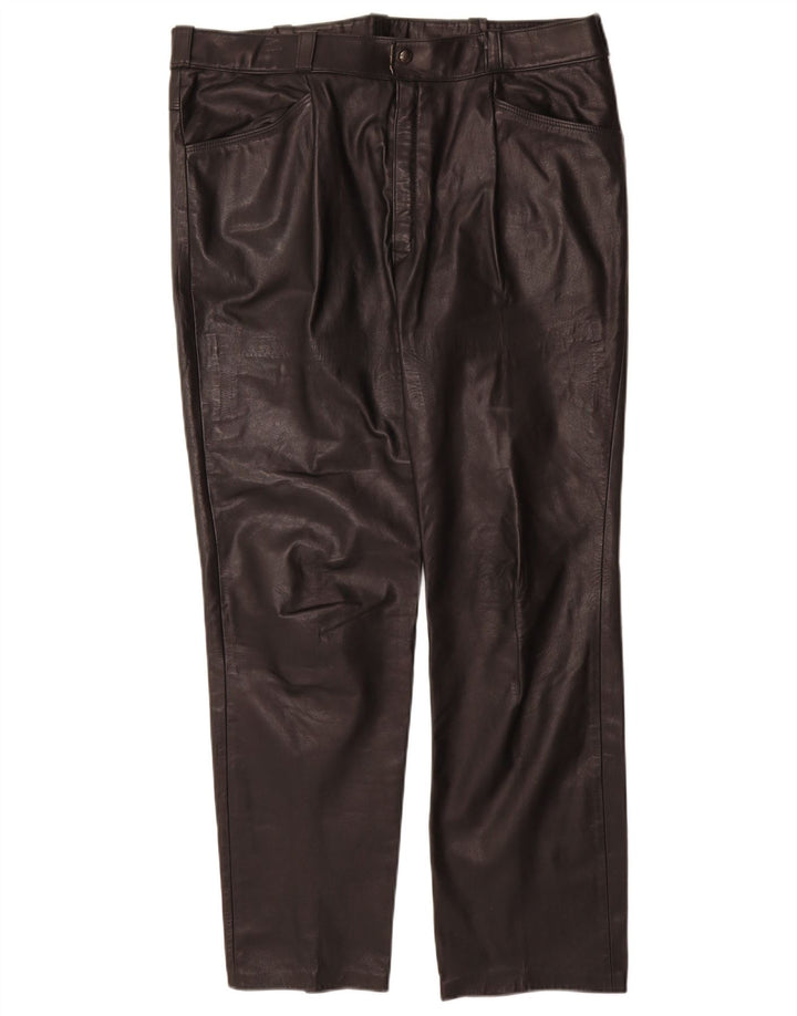 Pantaloni dritti in pelle da donna vintage W36 L31 neri