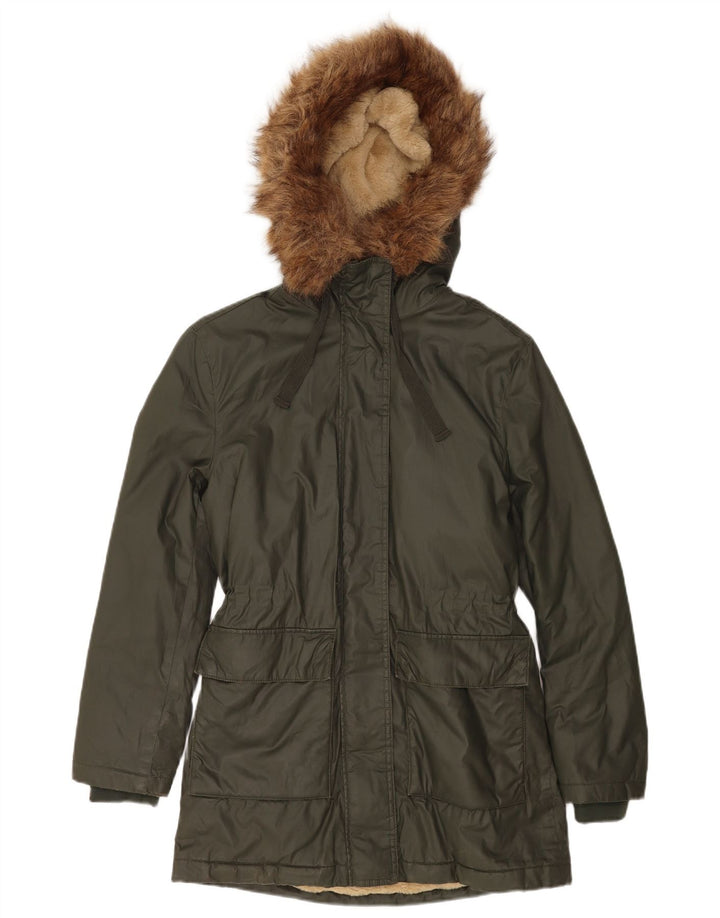 Marks & Spencer Womens Oversized Hooded Waxed Jacket UK 8 Small Khaki