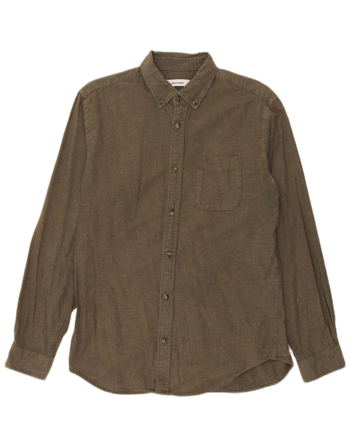Camisa masculina de flanela Jack & Jones de algodão cáqui médio