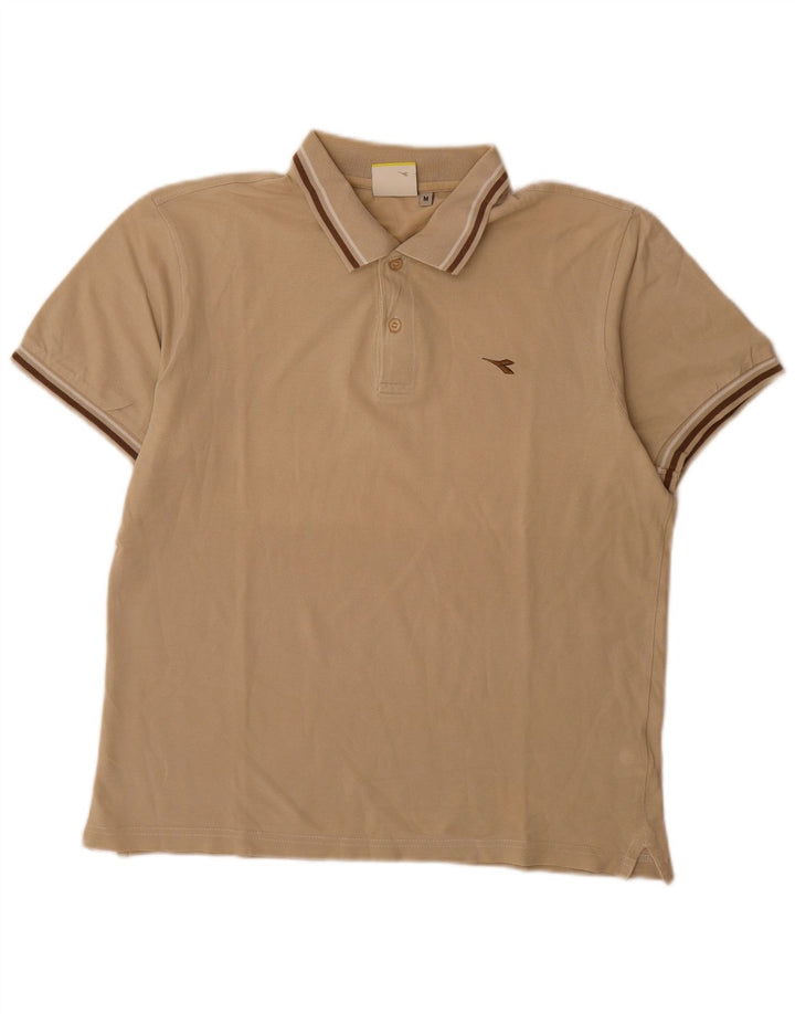 Diadora Mens Polo Shirt Medium Beige Striped Cotton