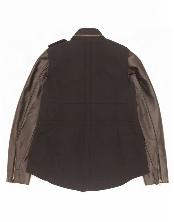 Zara Womens Hooded Military Jacket UK 6 XS Black Polyurethane