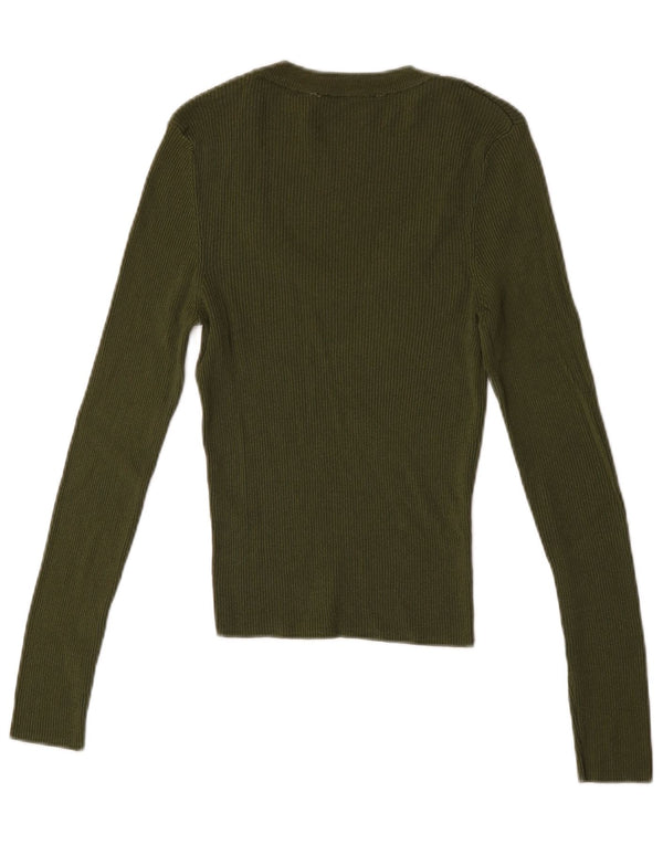 Zara Femme Top Manches Longues UK 14 Large Kaki Viscose