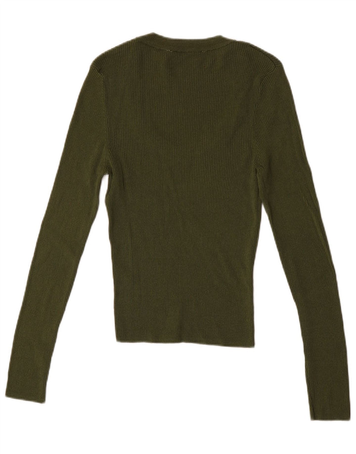 Zara Womens Top Long Sleeve UK 14 Large Khaki Viscose