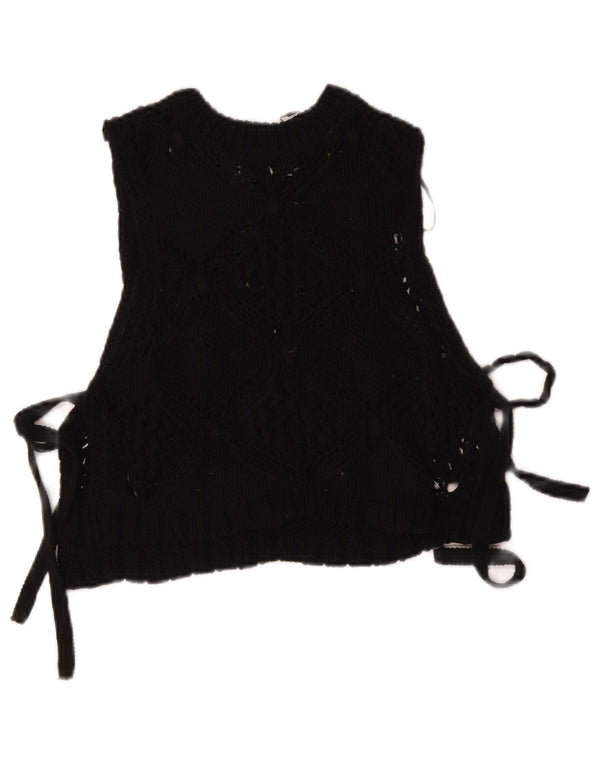 Zara Womens Crop Ærmeløs strik bluse Top UK 10 Small Black Polyester