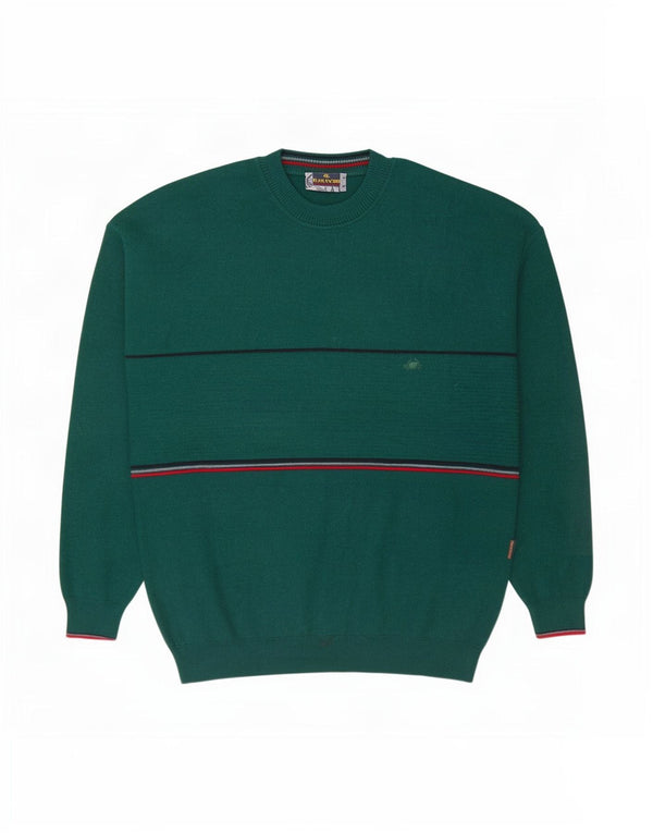 Il Granchio Mens Crew Neck Jumper Sweater Large Green Striped Wool