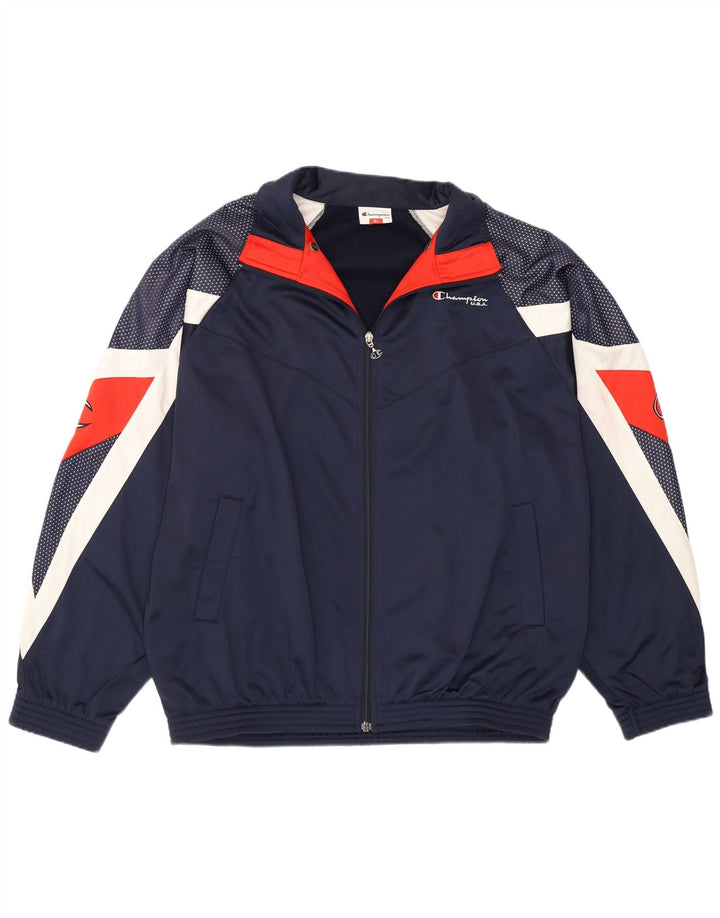 Champion Mens Graphic Tracksuit Top Jacket XL Navy Blue Colourblock