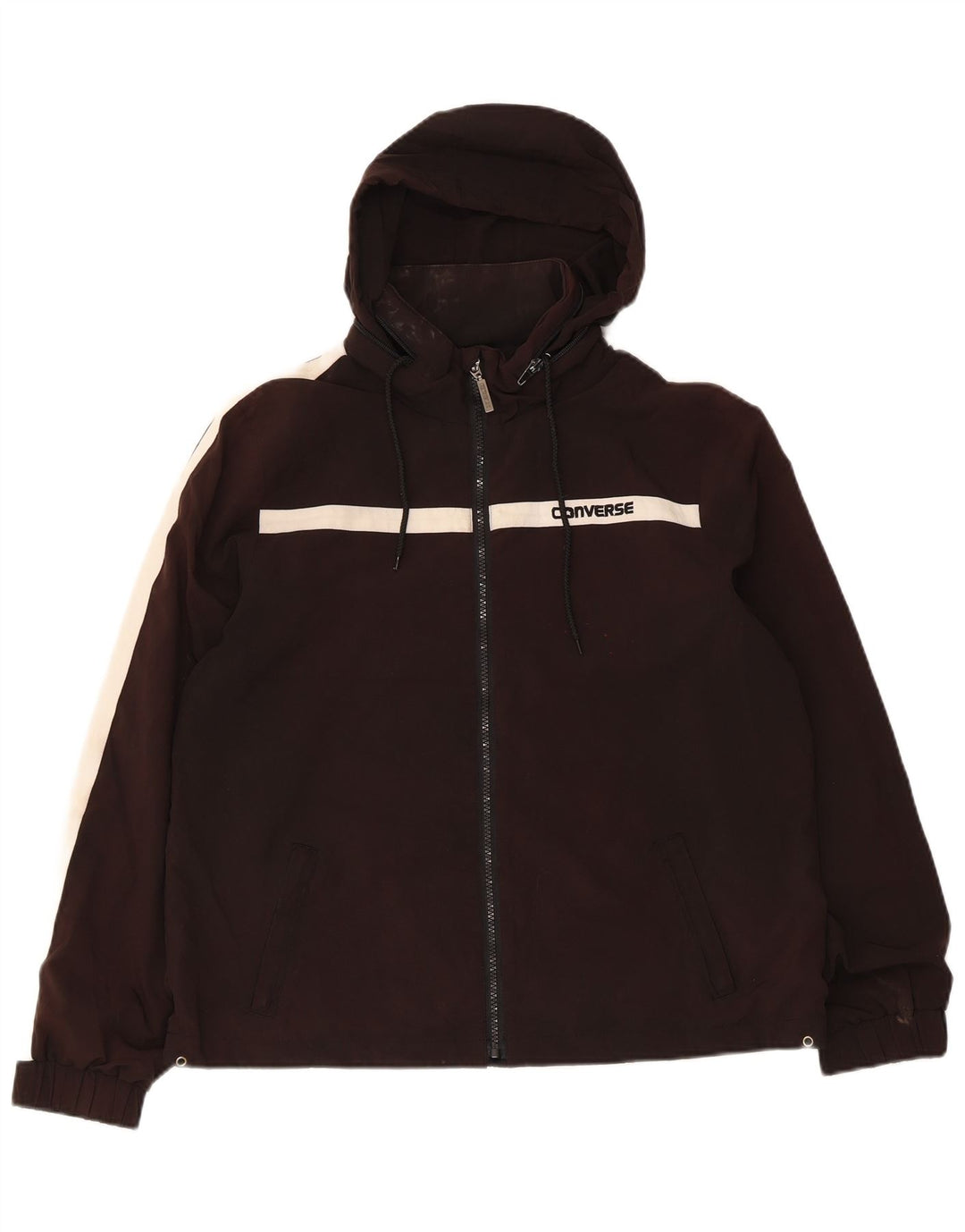Converse Womens Hooded Windbreaker Jacket UK 14 Medium Black Colourblock