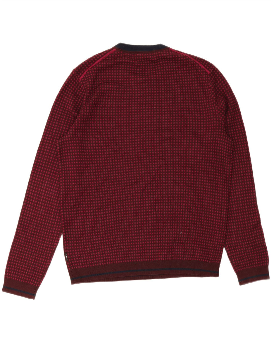 Ted Baker Mens Crew Neck Jumper Sweater Size 5 XL Burgundy Check Wool