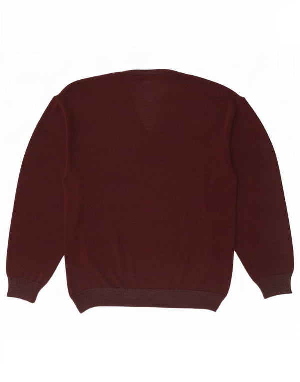 Vintage Herren V-Ausschnitt Pullover Pullover Große Maroon Fair Isle Wolle