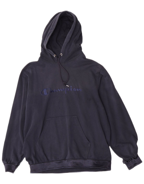 Champion Mens Graphic Hoodie Jumper Large Navy Blue Cotton