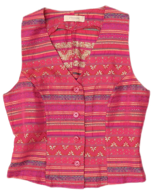 Vintage Womens Waistcoat IT 42 Medium Pink Striped Acetate
