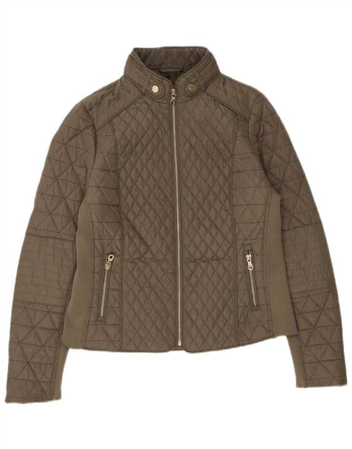 Marks & Spencer Womens Quilted Jacket UK 14 Large Khaki Polyester