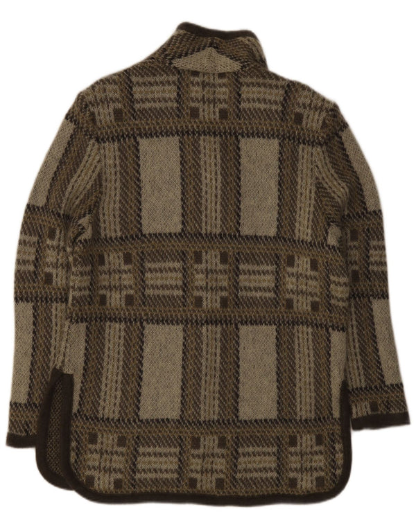 vintage Womens Cardigan Sweater UK 16 Grande laine à carreaux gris