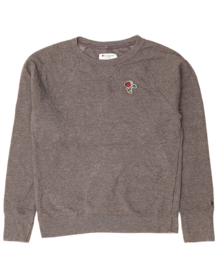 CHAMPION Womens Sweatshirt Jumper UK 14 Medium Grey Floral Polyester