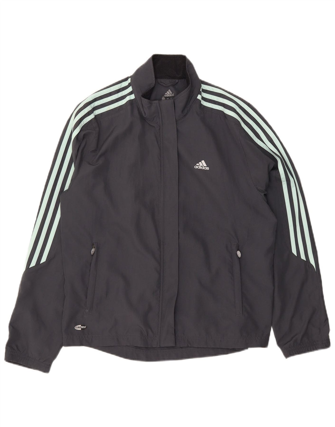 Adidas Damen Clima Proof Trainingsanzug Top Jacke UK 16 Large Grau Polyester
