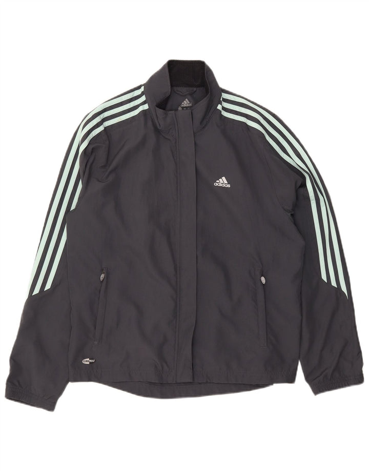 Adidas Damen Clima Proof Trainingsanzug Top Jacke UK 16 Large Grau Polyester
