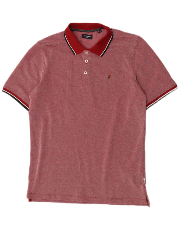 Jack & Jones Mens Polo Shirt Medium Red Spotted Cotton