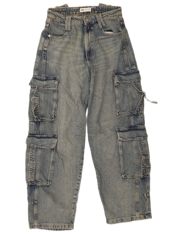 Zara Vaqueros Sueltos Cargo De Cintura Alta Para Mujer EU 36 XS W26 L30 Algodón Azul