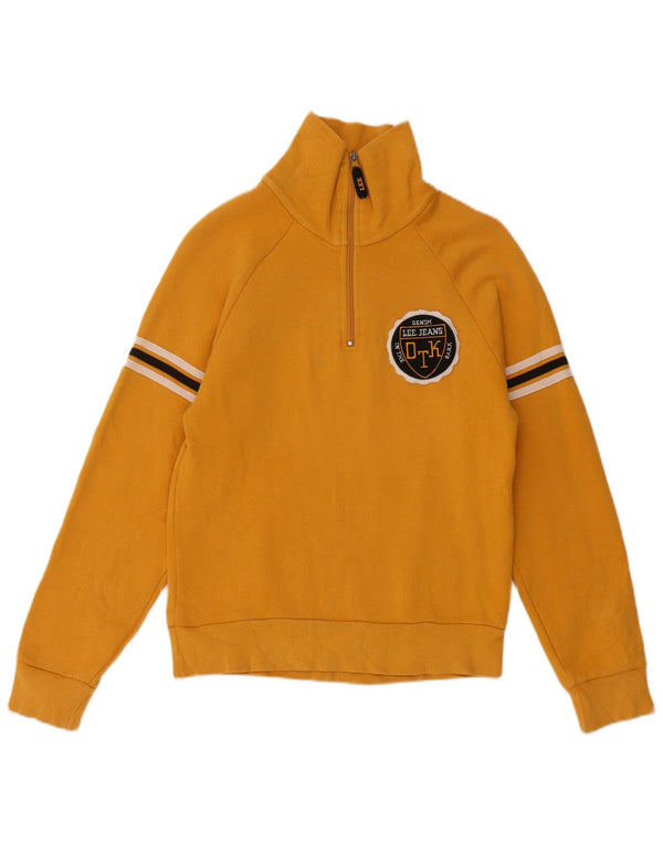 Lee Womens Graphic Zip Neck Sudadera Jumper UK 10 Small Amarillo Rayas