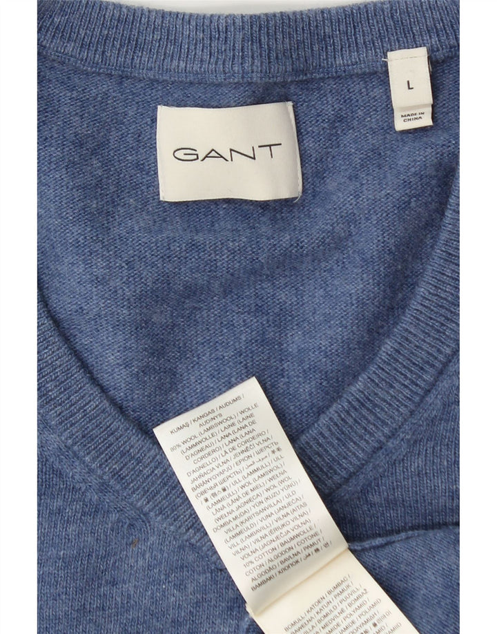 Gant Maglione da uomo con scollo a V, maglione grande, in lana blu