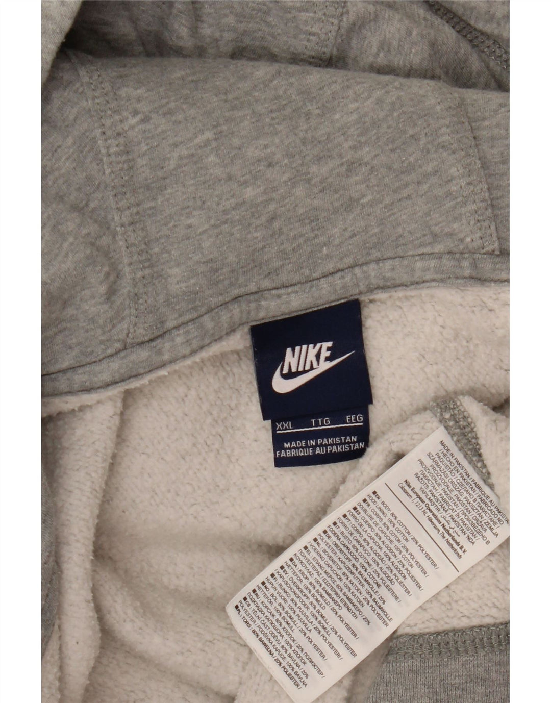 NIKE Mens Zip Hoodie Sweater 2XL Grey Cotton