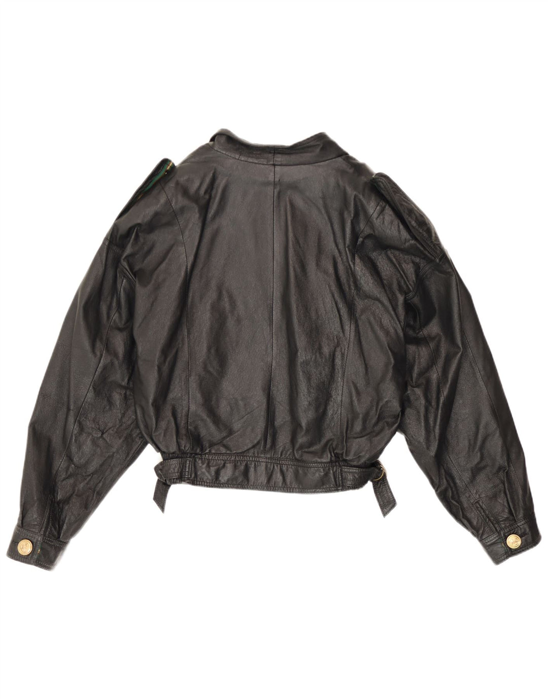 Vintage Womens Double Breasted Leather Jacket UK 12 Medium Black