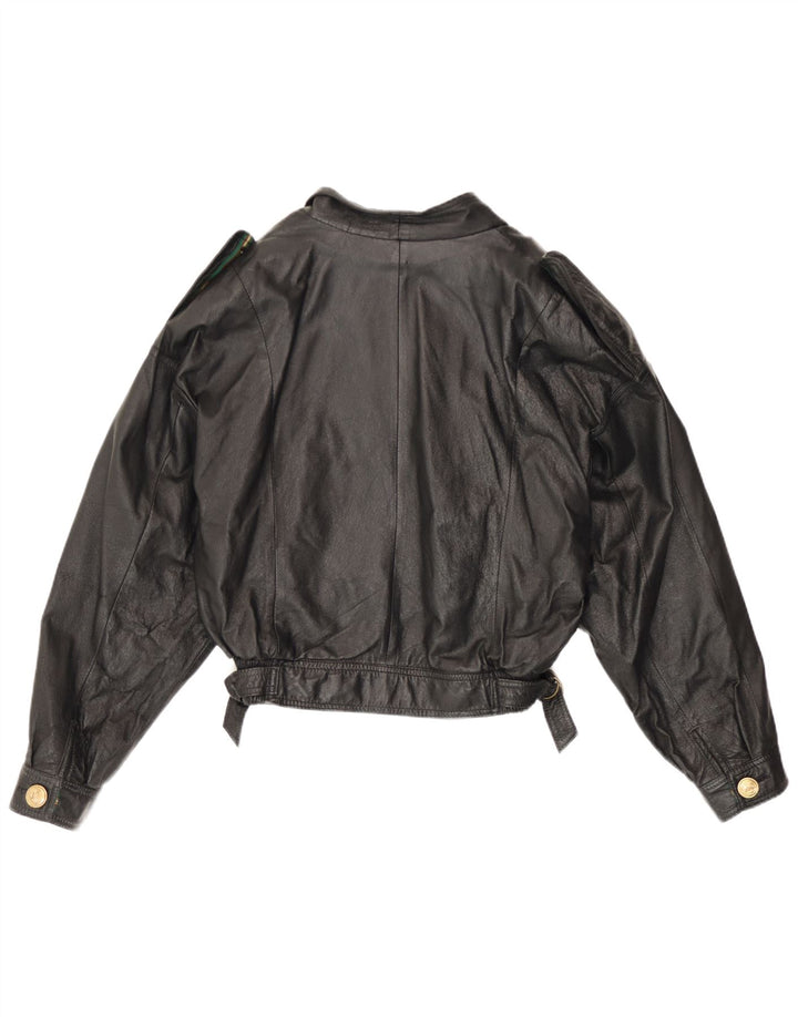 Vintage Womens Double Breasted Leather Jacket UK 12 Medium Black
