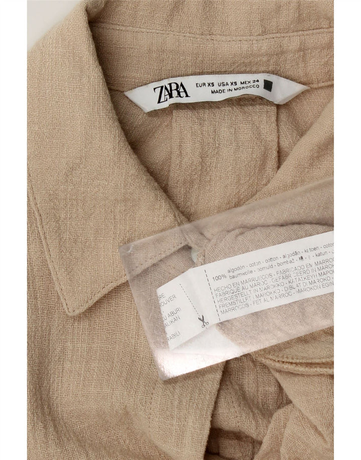 Zara Womens Oversized Shirt UK 6 XS Beige Cotton