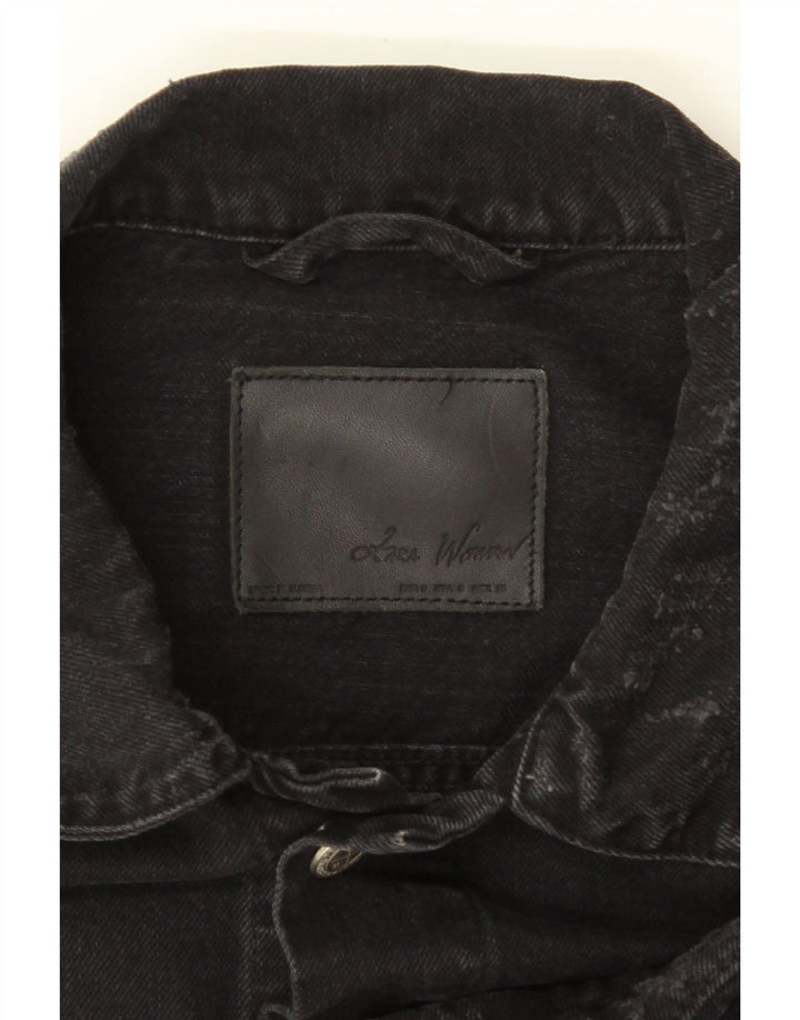 ZARA Mens Distressed Denim Jacket UK 36 Small Black Cotton