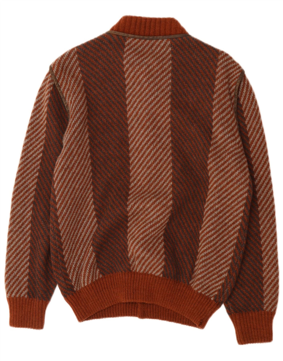 De Pletrl Mens Cardigan Sweater IT 48 Medium Brown Striped Wool