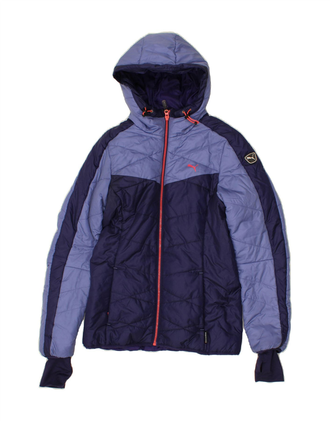 PUMA Womens Hooded Padded Jacket UK 10 Small  Navy Blue Colourblock Vintage Puma and Second-Hand Puma from Messina Hembry 