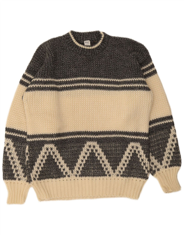 Vintage Mens Crew Neck Jumper Sweater EU 50 Medium Off White Geometric