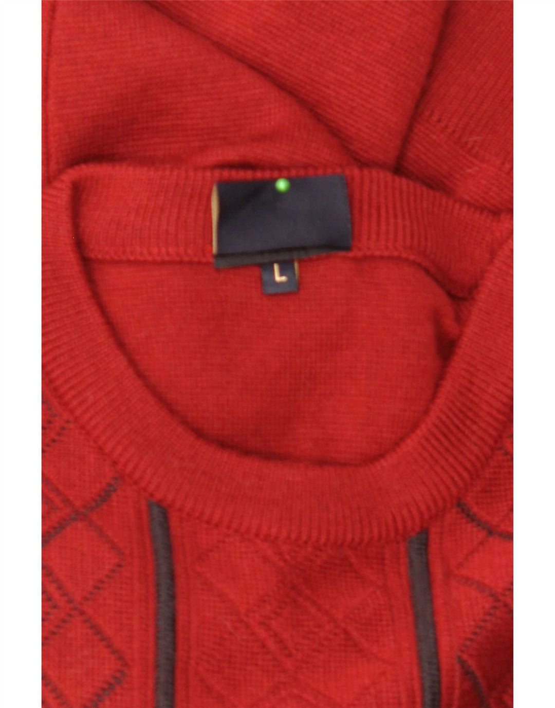 Męski sweter z wycięciem pod szyją Gabicci, duży, czerwony, argyle/diamentowa wełna