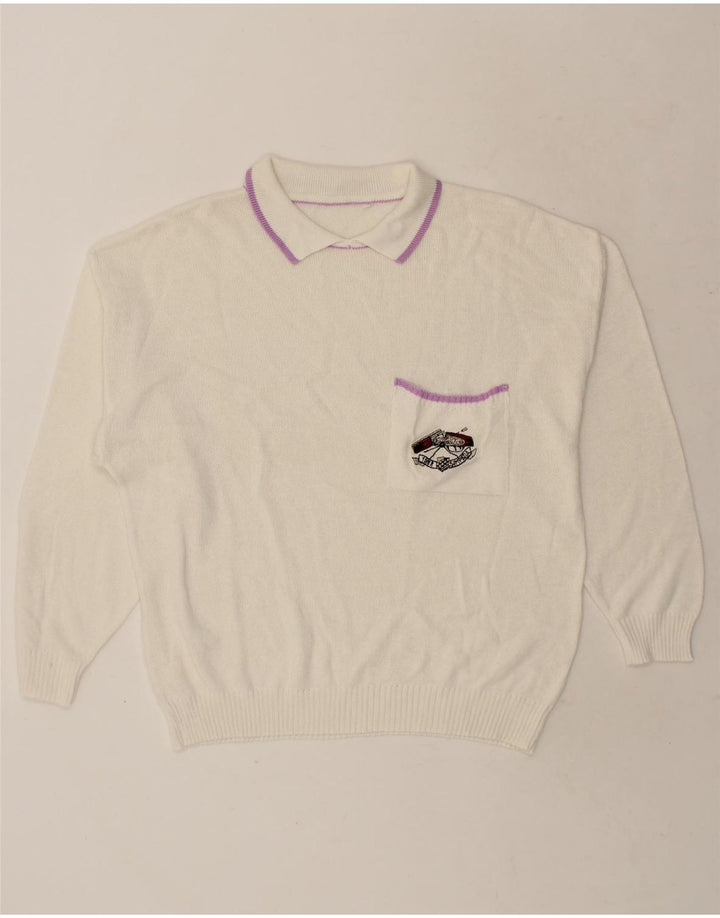 VINTAGE Womens Polo Neck Jumper Sweater IT 52 2XL White Vintage Vintage and Second-Hand Vintage from Messina Hembry 