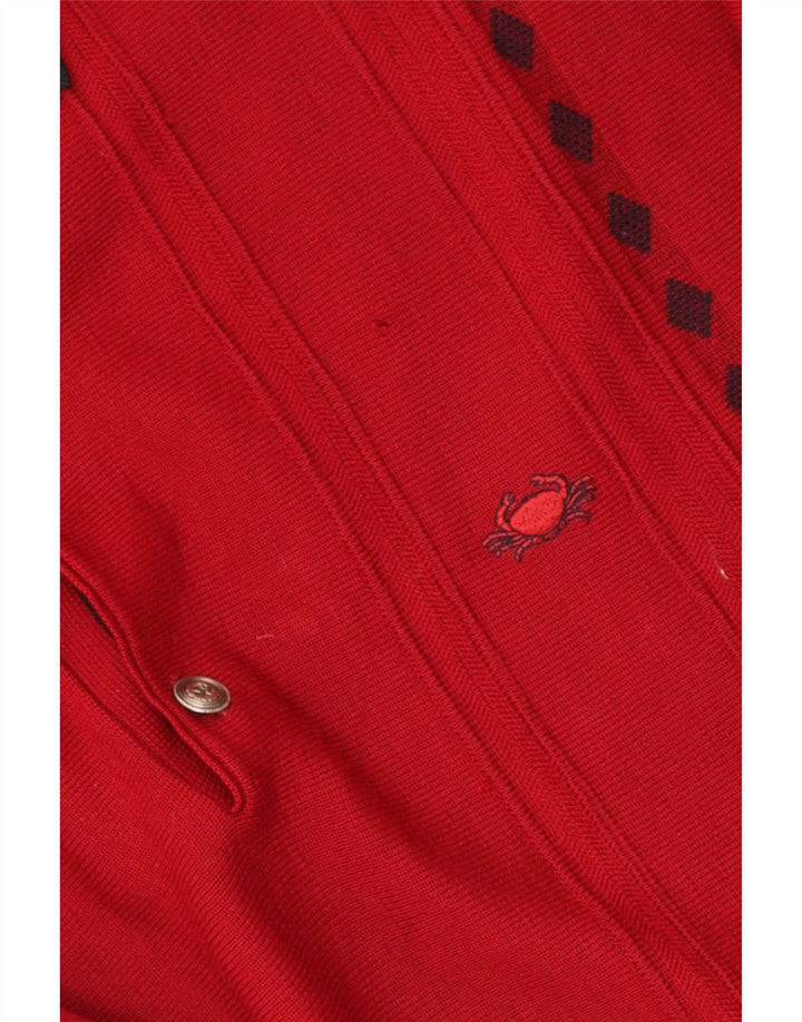 Vintage Mens Polo Neck Jumper Sweater Medium Red Geometric