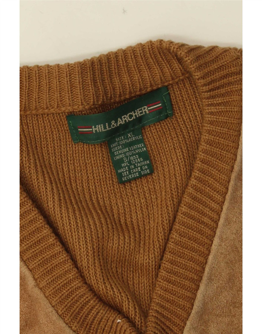 Mens Suede V-Neck Jumper Sweater XL Beige Acrylic