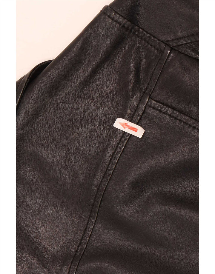 Vintage Womens Crop Leather Biker Jacket UK 10 Small Black Leather