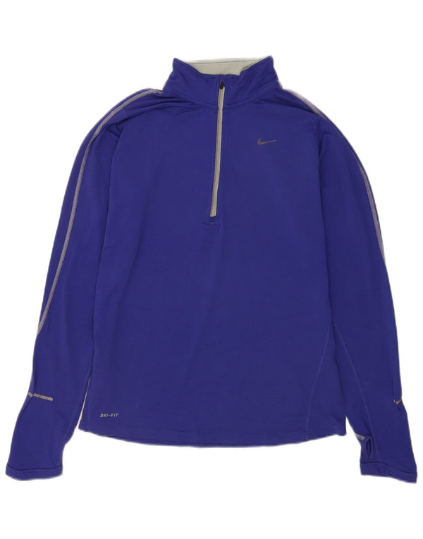 Nike Damen Dri Fit Zip Neck Pullover Trainingsanzug Top UK 12 Mittelblau