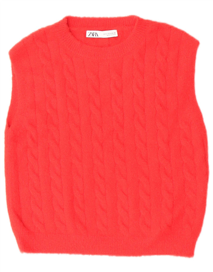 Zara Womens Crop Vest Tank Top UK 10 Small Red Polyamide