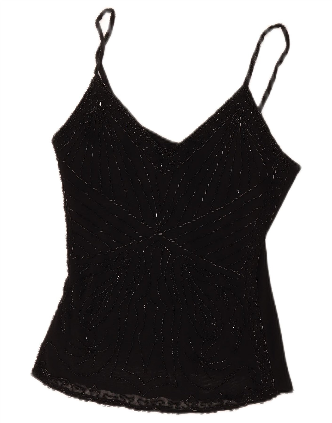 Canottiera vintage da donna UK 8 piccola in viscosa nera