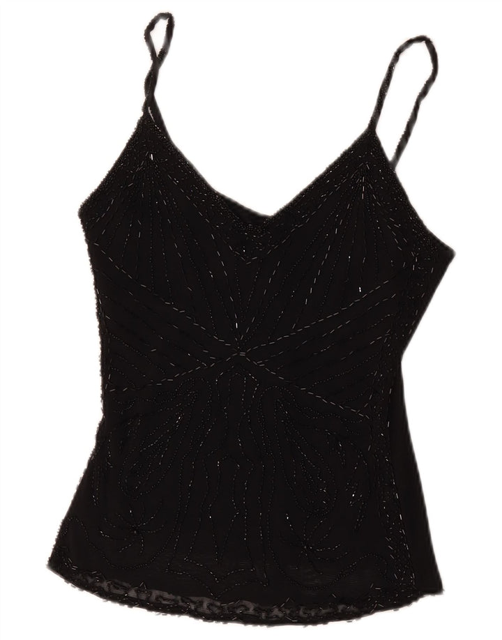 Canottiera vintage da donna UK 8 piccola in viscosa nera