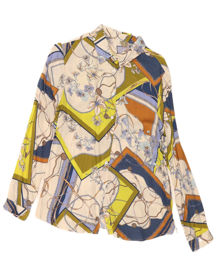 vintage Womens Abstract Pattern Shirt Blouse UK 14 Grand Multicolore