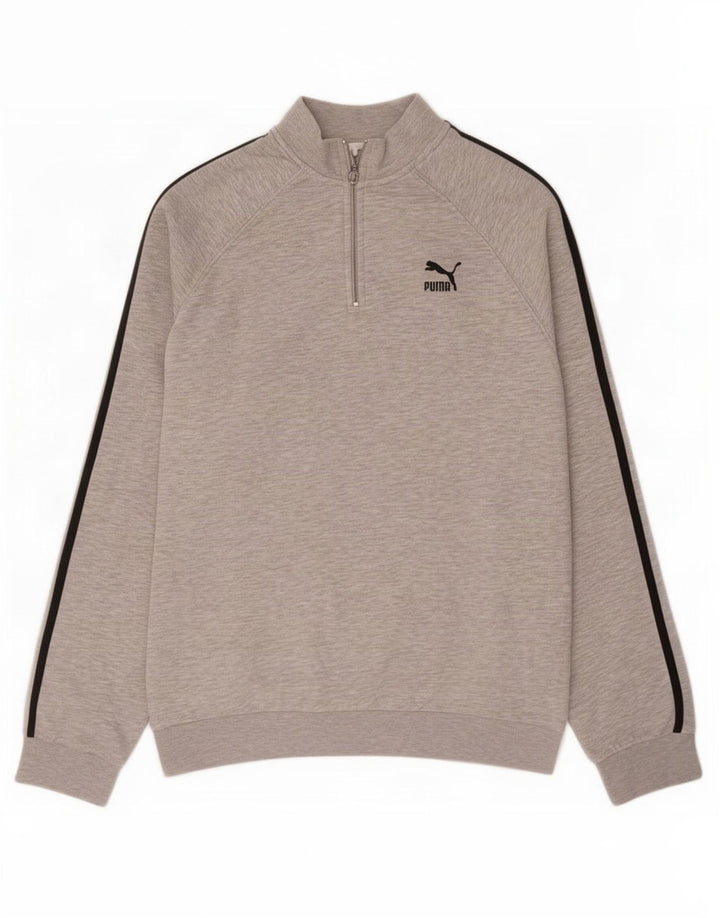 Puma Mens Zip Neck Sweatshirt Jumper Medium Grey Flecked Cotton
