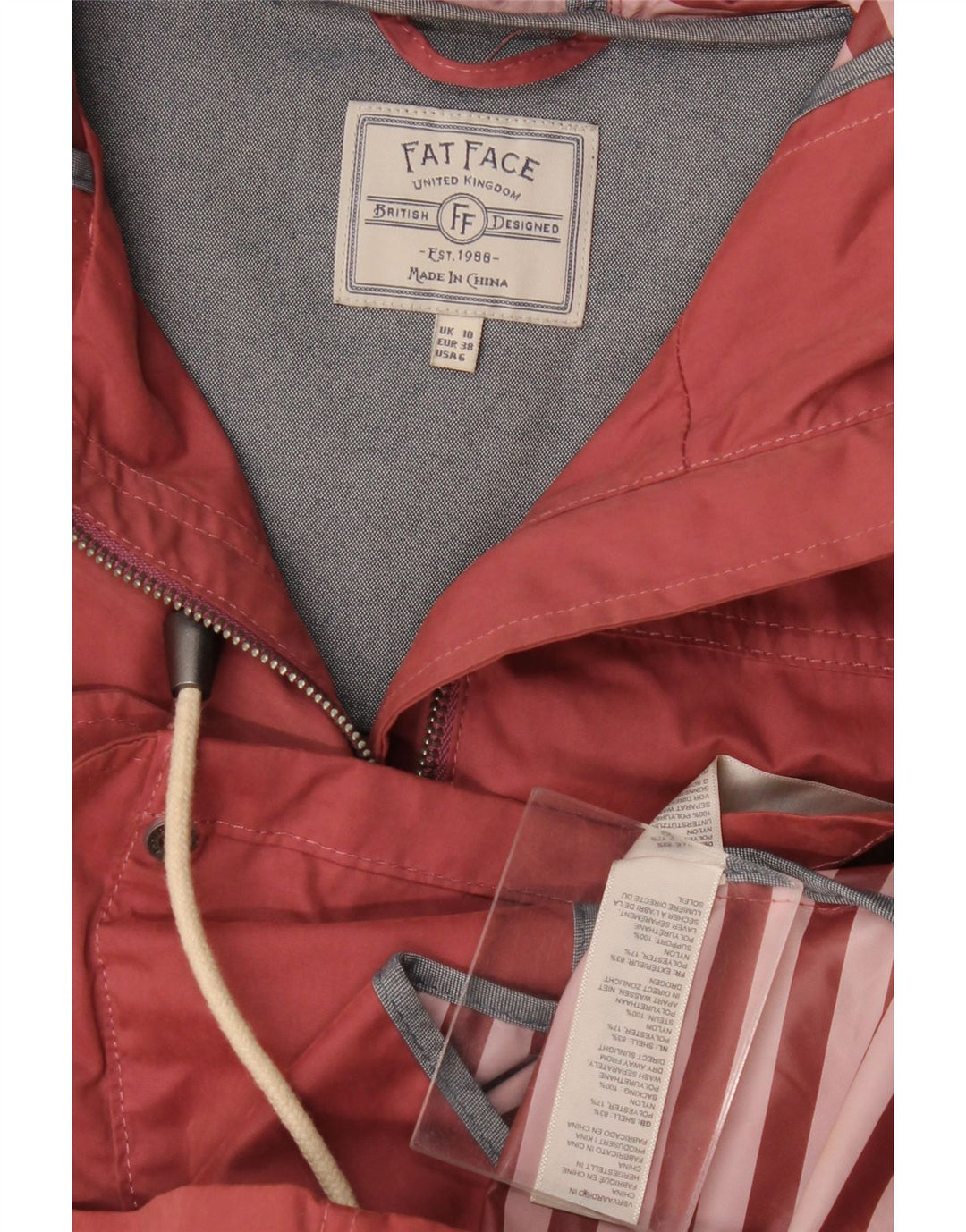 Fat Face Womens Hooded Oversized Parka Jacket UK 10 Small Red Polyester