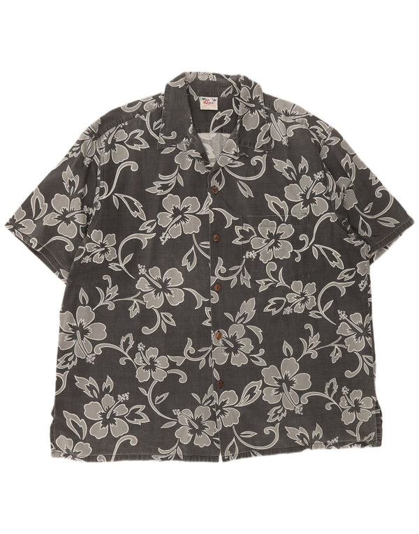 Camicia a maniche corte da uomo Go Bearfoot XL in cotone floreale grigio