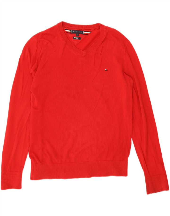 Tommy Hilfiger Mens V-Neck Jumper Sweater Small Red