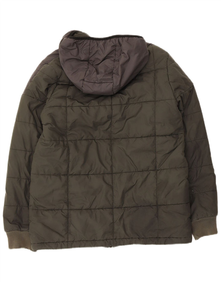 Adidas Boys Hooded Padded Jacket 13-14 Years Khaki Colourblock Polyester